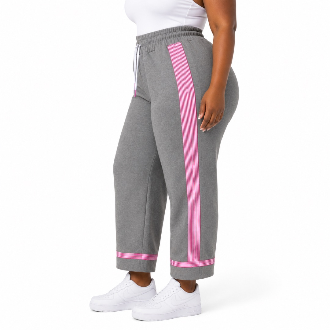 Womens Grey Joggers with Pink Side Stripes